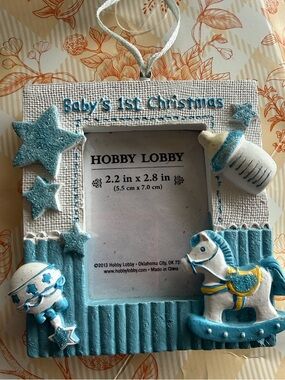 Hobby Lobby Blue & White Baby's First Christmas Photo Frame Ornament